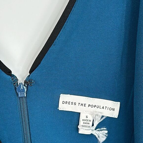 Dress The Population Deep V Neck Crepe Midi With Black Pipping Dress - Picture 5 of 6